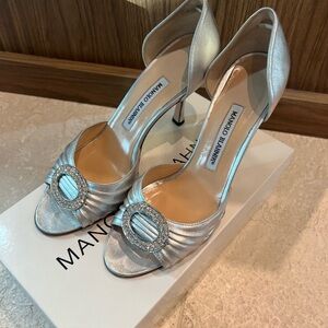 Manolo Blahnik Shimmering Silver Heels